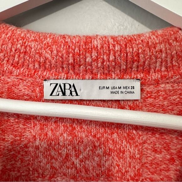 Zara knit orange sweater collared size medium polo long tunic - Picture 7 of 9